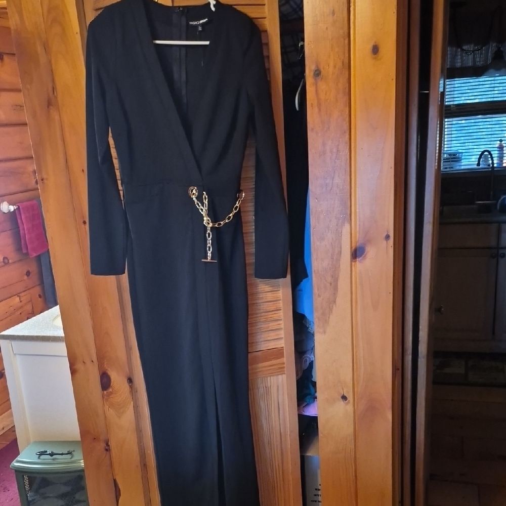 Fashion Nova Black Dress with Gold Chain Detail